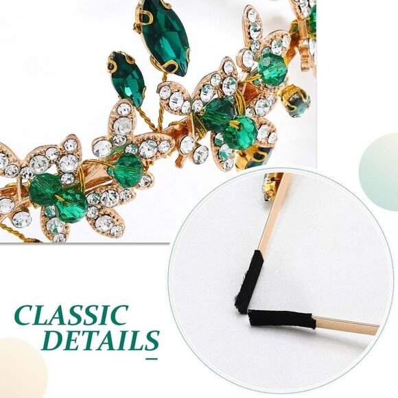 Green Rhinestone Headband Gold Wedding Hair Accessory for Women main image 6